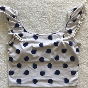 Kortni Jeane blue and white polkadot flounce top